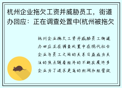 杭州企业拖欠工资并威胁员工，街道办回应：正在调查处置中(杭州被拖欠工资怎么办)